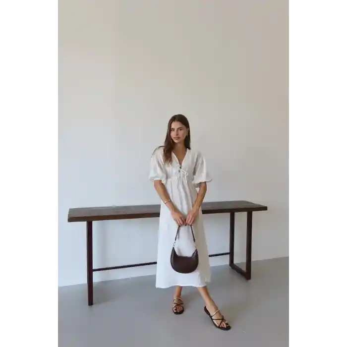 Kısa kollu müslin elbise beyaz pt