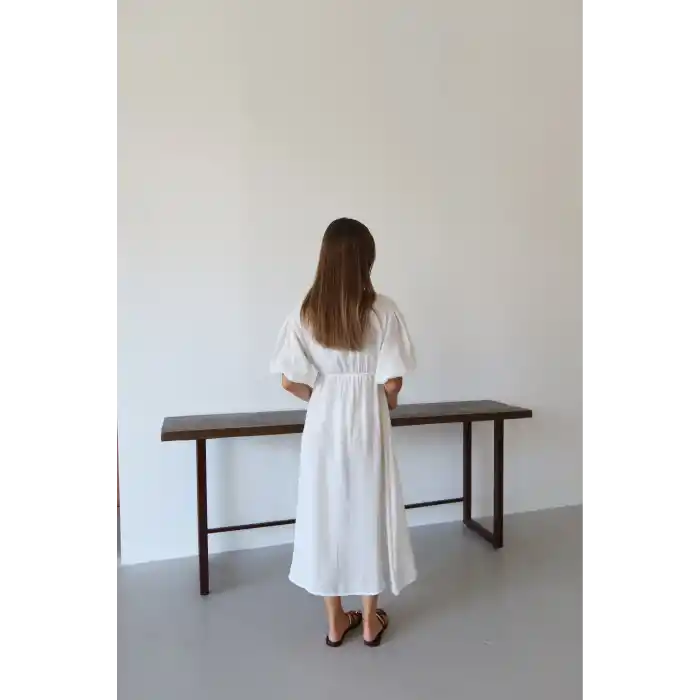 Kısa kollu müslin elbise beyaz pt