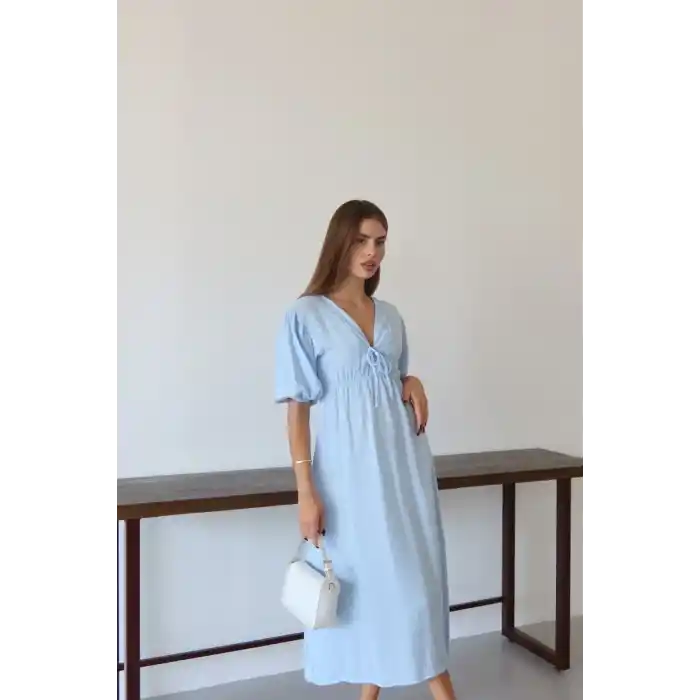 Kısa kollu müslin elbise mavi pt