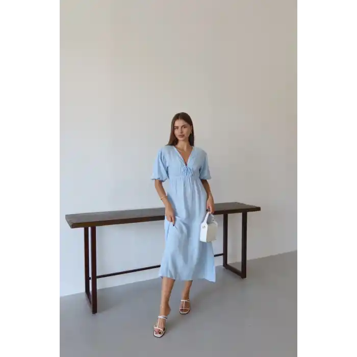 Kısa kollu müslin elbise mavi pt