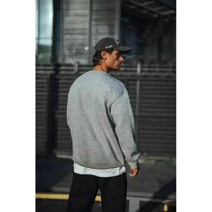 Kışlık Bisiklet Yaka Üç İplik Basic SweatShirt - Gri