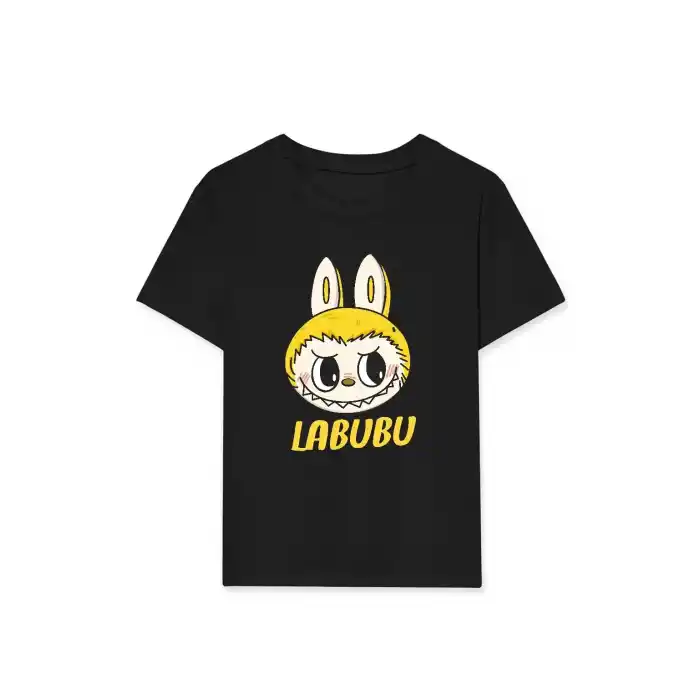 Kız Labubu Çocuk Baskılı T-Shirt - Siyah