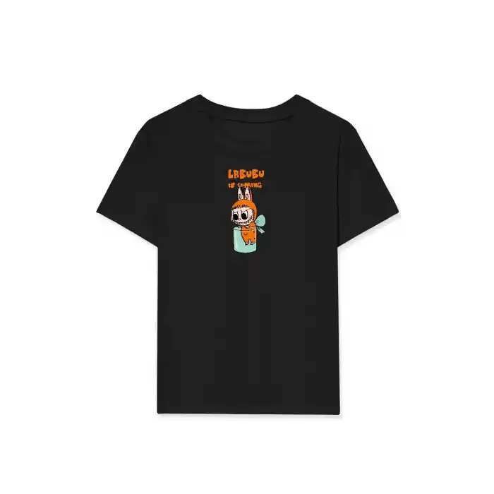 Kız Labubu Çocuk Baskılı T-Shirt - Siyah