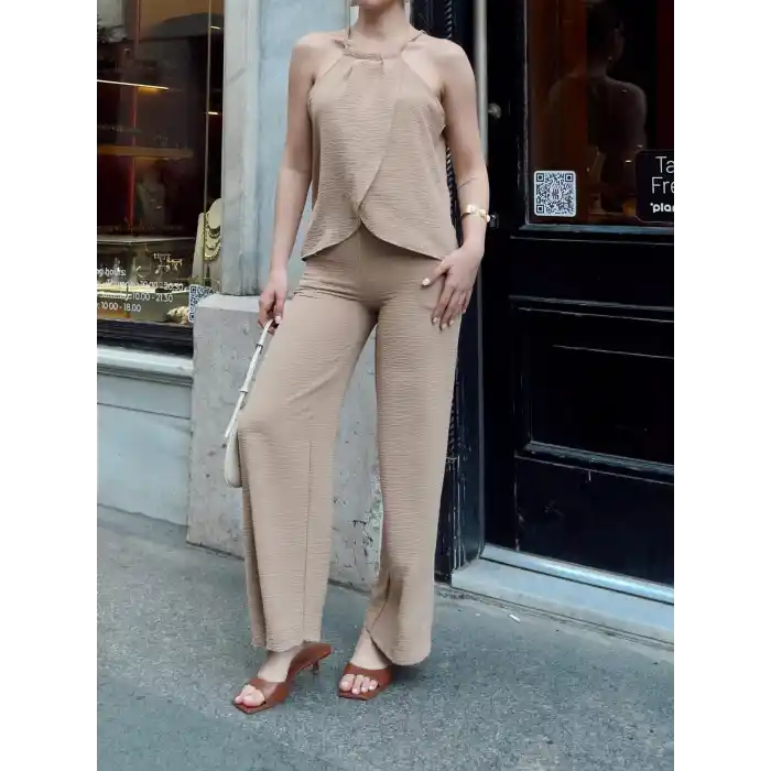 Kruvaze takım ayrobin bej s054