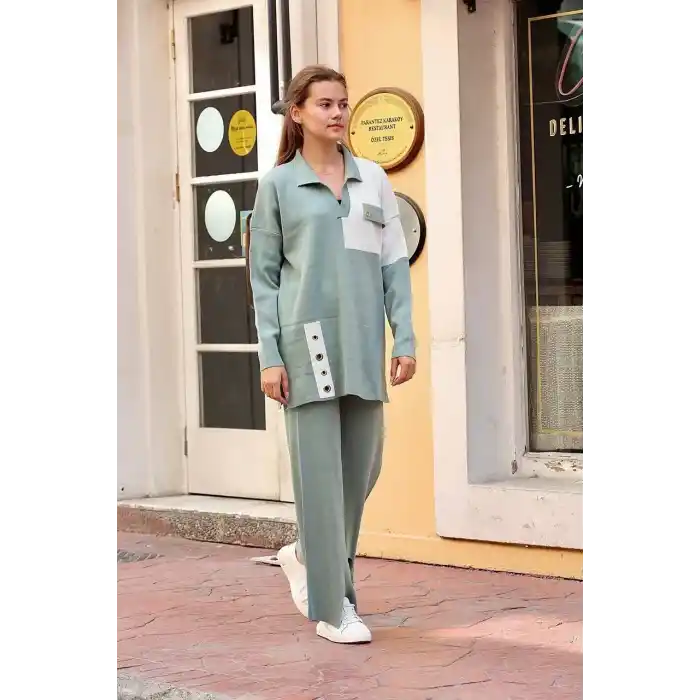 Kuş gözü triko takım Mint