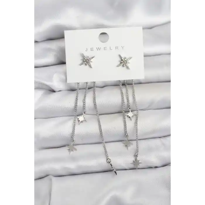 Kutup Yıldızı Model Gümüş Renk Pirinç Sallantılı Kadın Küpe