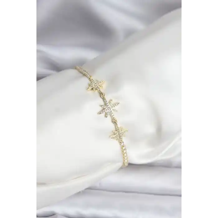 Kutup Yıldızı Model Zirkon Taşlı Gold Renk Su Yolu Kadın Bileklik