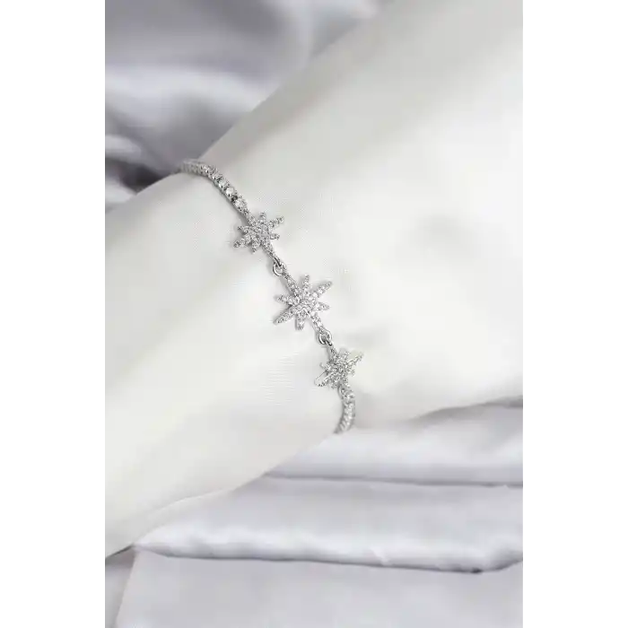 Kutup Yıldızı Model Zirkon Taşlı Gümüş Renk Su Yolu Kadın Bileklik