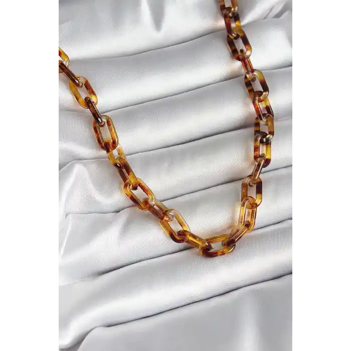 Leopar Desenli Mika Zincir Kadın Kolye