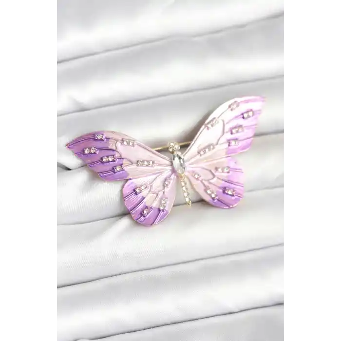 Lila Renk Kelebek Model Broş