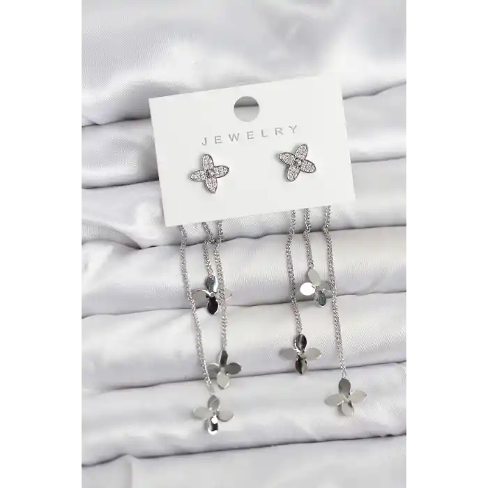 Lotus Model Gümüş Renk Pirinç Sallantılı Kadın Küpe