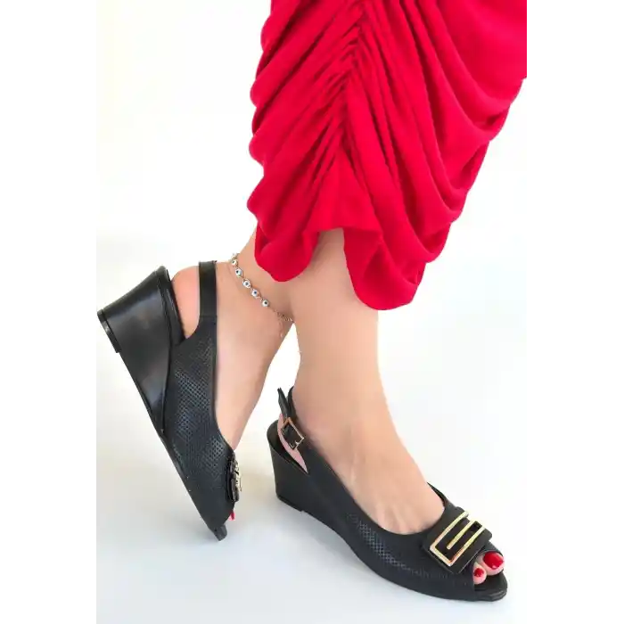 Mamba Siyah Cilt Dolgu Topuk Ayakkabı