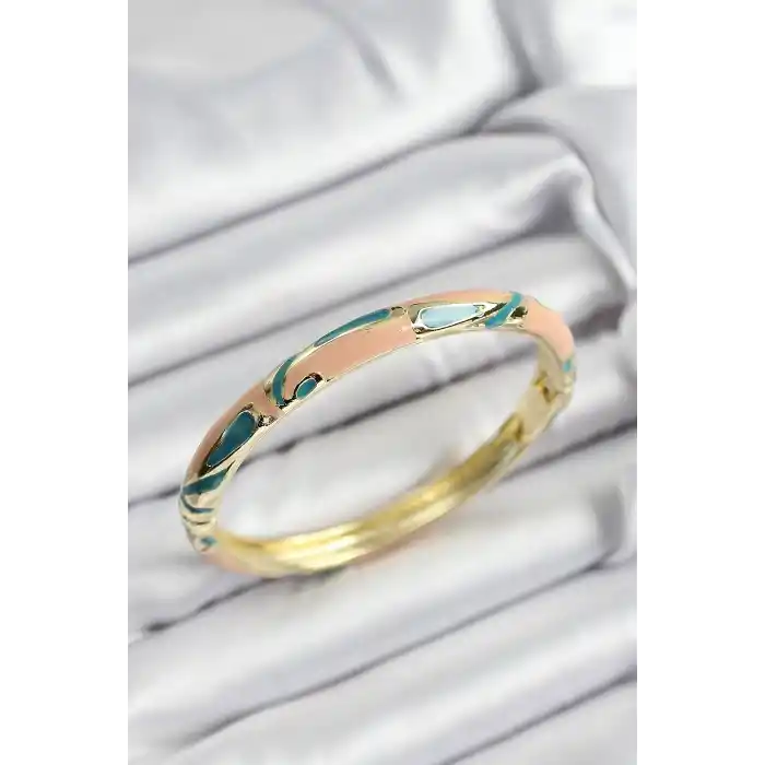 Mineli Pirinç Krem Ve Yeşil Mermer Motifli Gold Renk Kadın Kelepçe