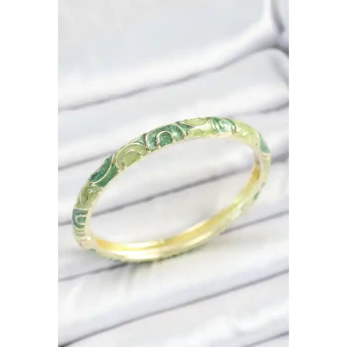 Mineli Pirinç Yeşil Sarmal Desenli Gold Renk Kadın Kelepçe