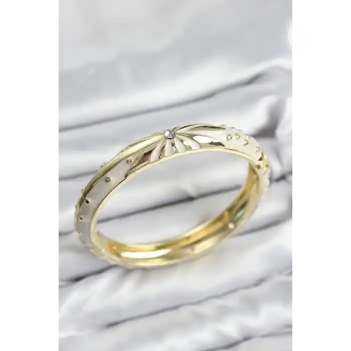 Mineli Pirinç Zirkon Taşlı Bej Desen Motifli Gold Kadın Kelepçe