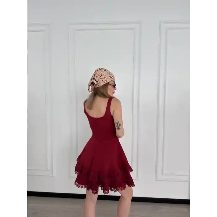 Mini Askılı Elbise - Bordo