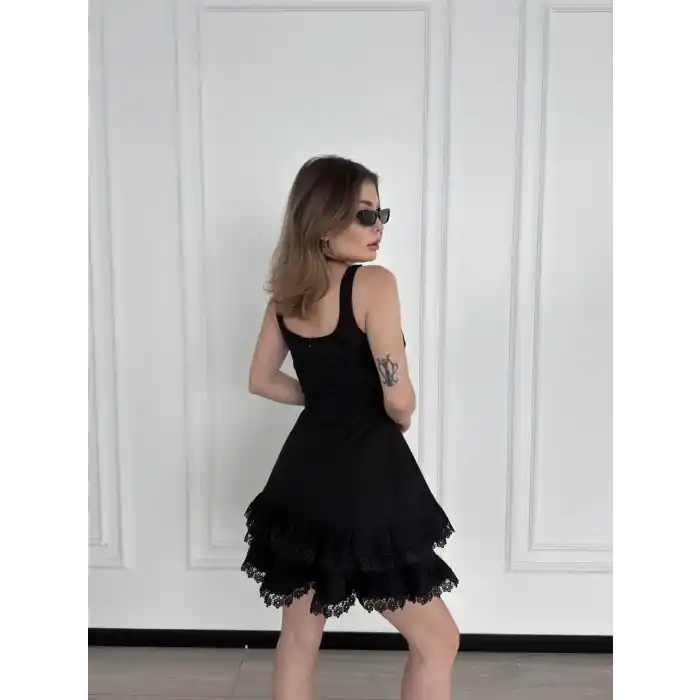 Mini Askılı Elbise - Siyah