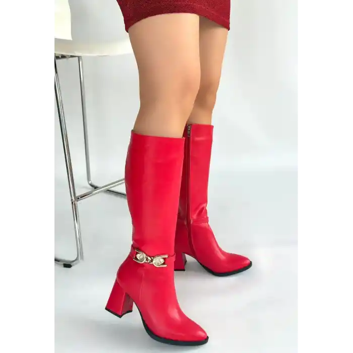 Mooni Kırmızı Cilt Topuklu Çizme