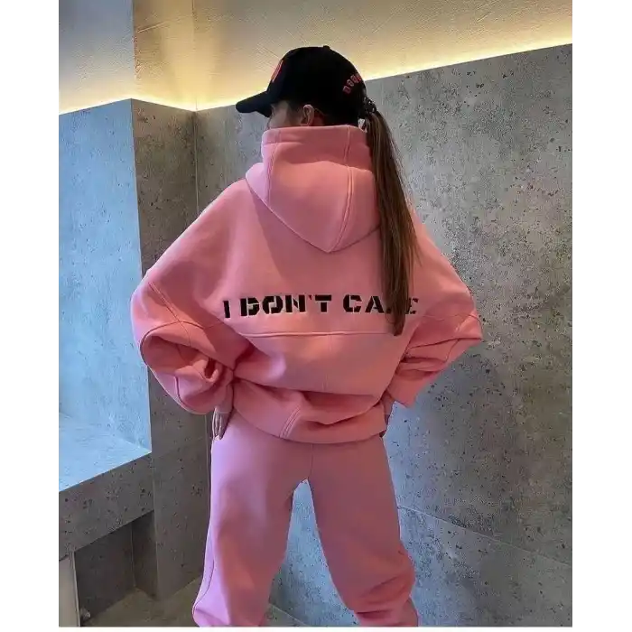 Nakış İşlemeli Üç İplik Sweat Takım- Pembe