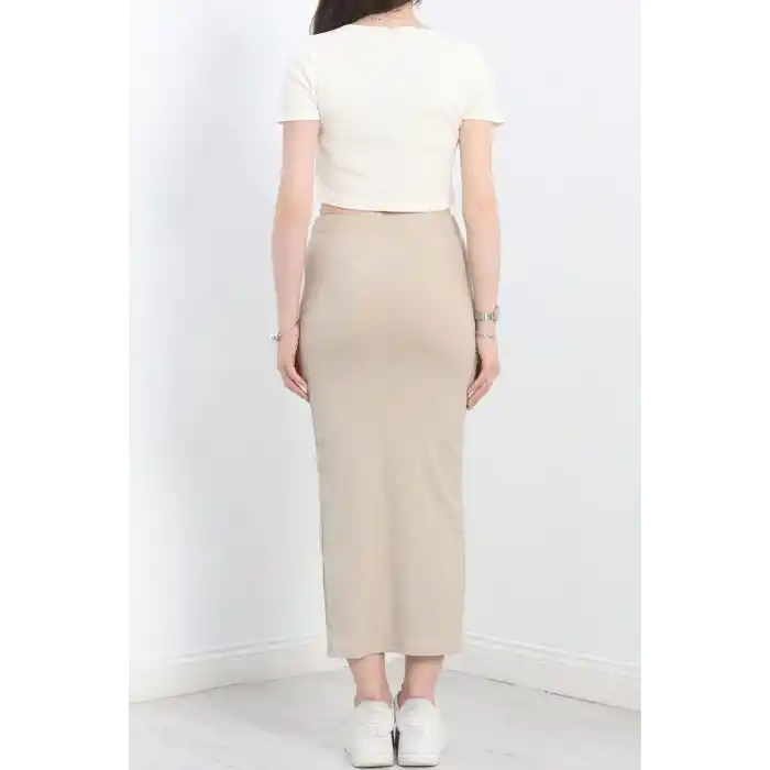 Nakışlı etekli takım bej beyaz s3899