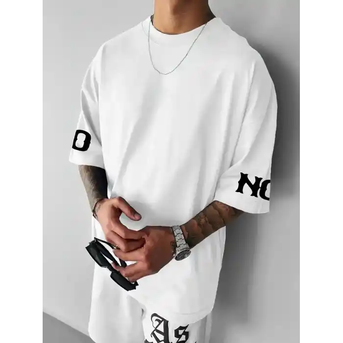 No Risk No Story Baskılı Oversize Bisiklet Yaka T-shirt - Beyaz