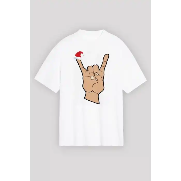 Noel Başlıklı Serçe Parmak T-shirt - Beyaz
