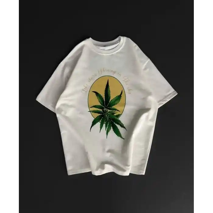 Ön ve Arka Baskılı Oversize Bisiklet Yaka T-shirt- Beyaz