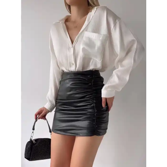 Önden büzgülü etek siyah h24210