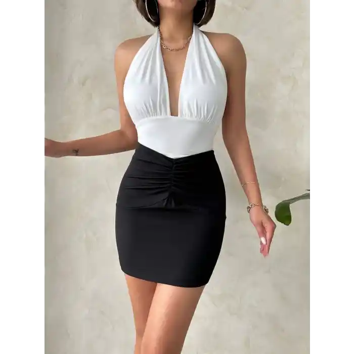 Önü büzgülü etek siyah s24222