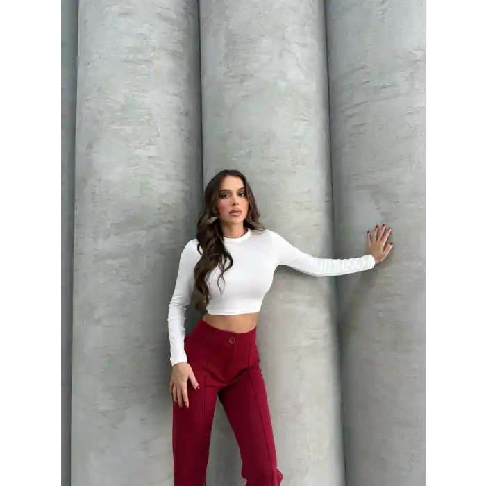 Önü cumalı ithal krep pantolon