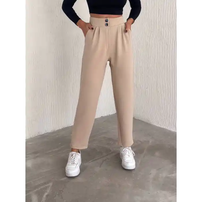 örme krep pantolon çift düğmeli