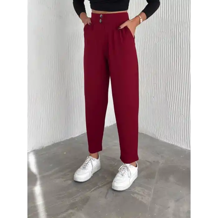 örme krep pantolon çift düğmeli