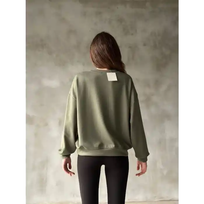 Osy Modal Yumuşak dokulu Kumaş Bisiklet Yaka Oversize Sweatshirt - Haki