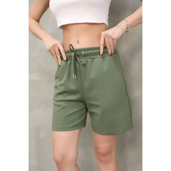 Osy Modal Yumuşak dokulu Kumaş Kadın Kısa Şort - Haki