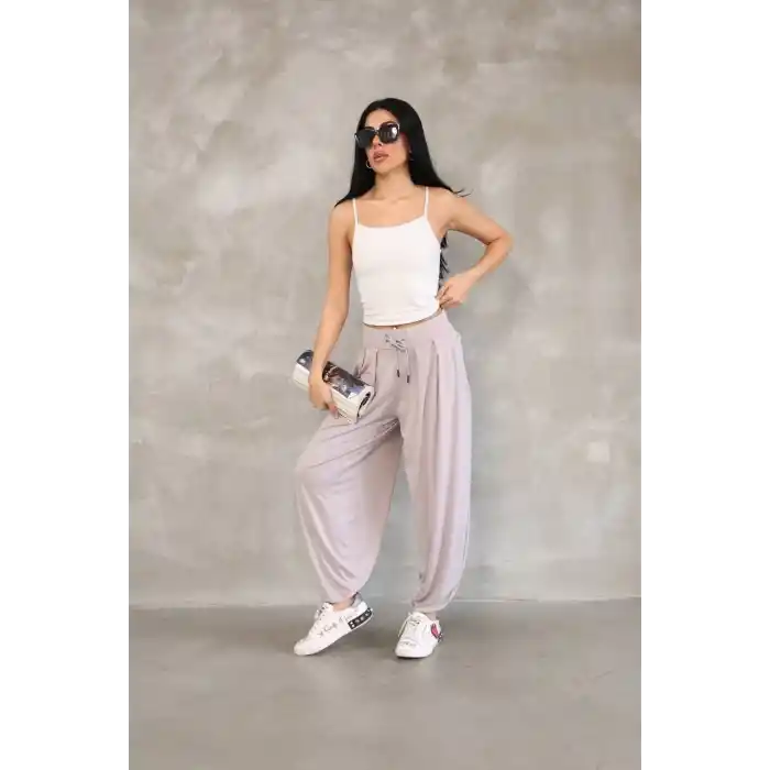 Osy Modal Yumuşak Dokulu Kumaş Şalvar Pantalon - Bej