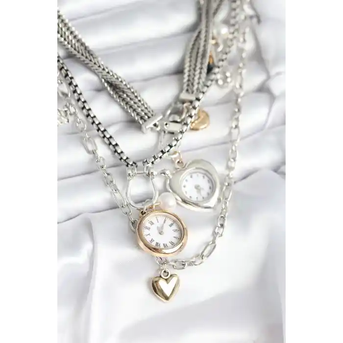 Otantik Gümüş Renk Kadın Kolye Kombini