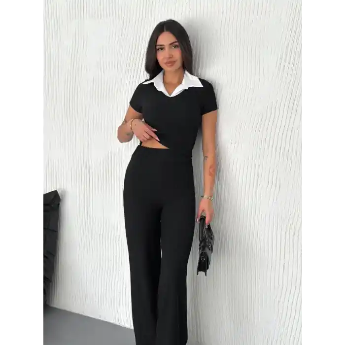 Ottoman kumaş beyaz gömlek yaka takım s4142