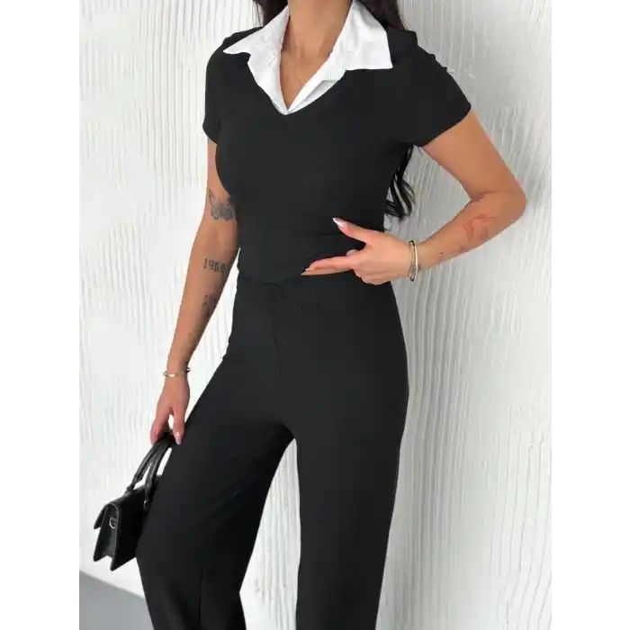 Ottoman kumaş beyaz gömlek yaka takım s4142