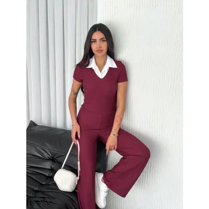 Ottoman kumaş beyaz gömlek yaka takım s4142