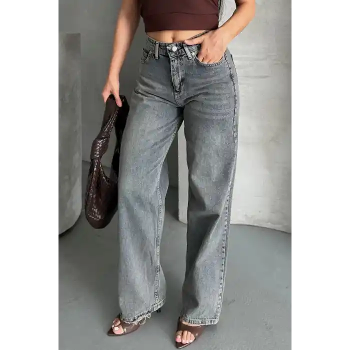 Palazzo bıyık kar yıkama buz mavi jeans pantolon d2008