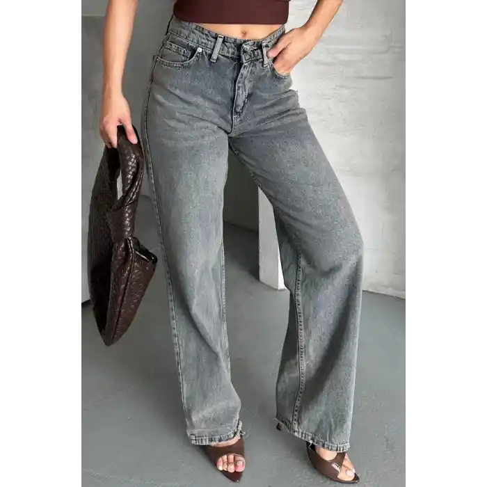 Palazzo bıyık kar yıkama buz mavi jeans pantolon d2008