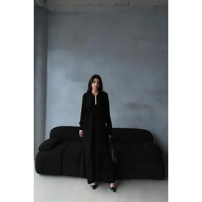 Pantolon yırtmaçlı elbise ikili triko takım siyah elf