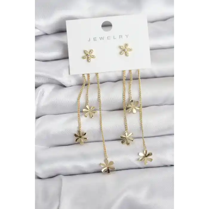Papatya Model Gold Renk Pirinç Sallantılı Kadın Küpe