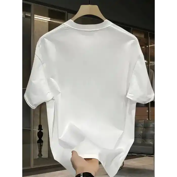 Pembe Panter Baskılı Erkek Oversize Günlük Kısa Kollu Tişört İlkbahar ve Yaz için Mükemmeldir - Beyaz