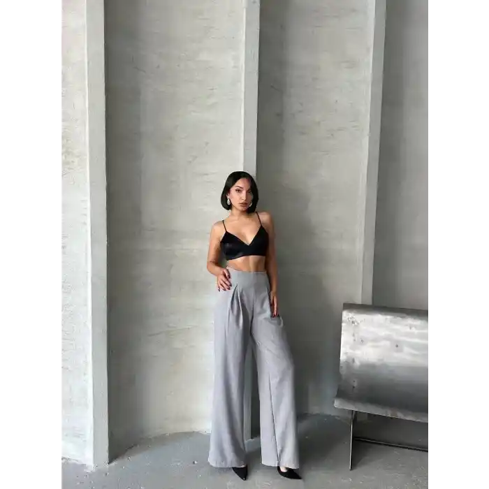 Pileli keten pantolon s255046