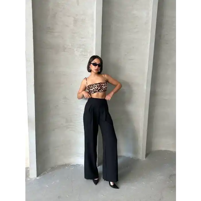 Pileli keten pantolon s255046