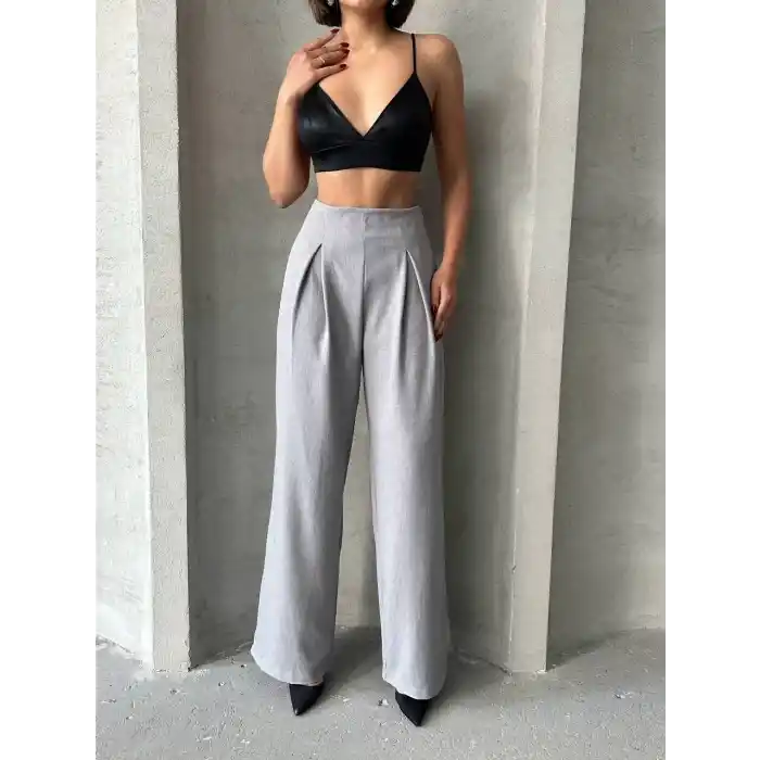 Pileli keten pantolon s255046