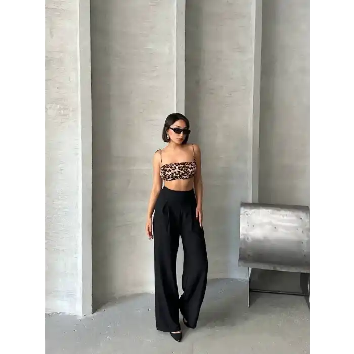 Pileli keten pantolon s255046