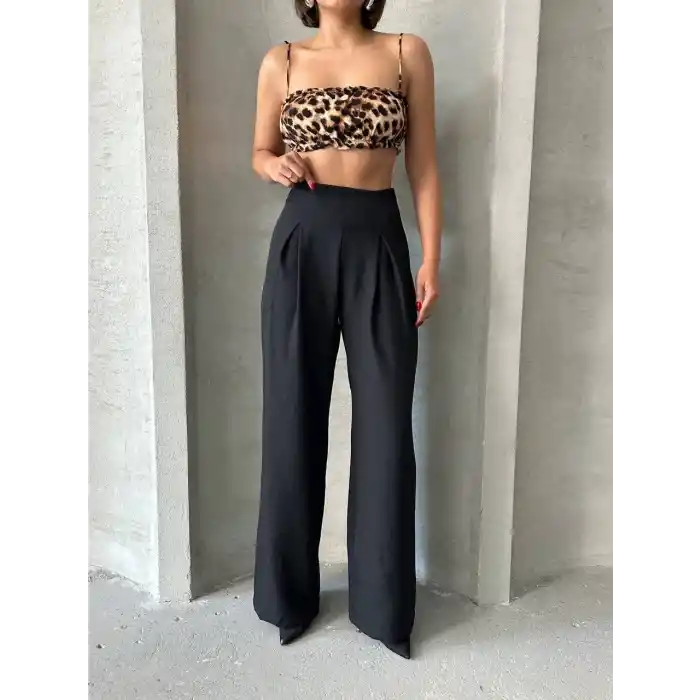 Pileli keten pantolon s255046