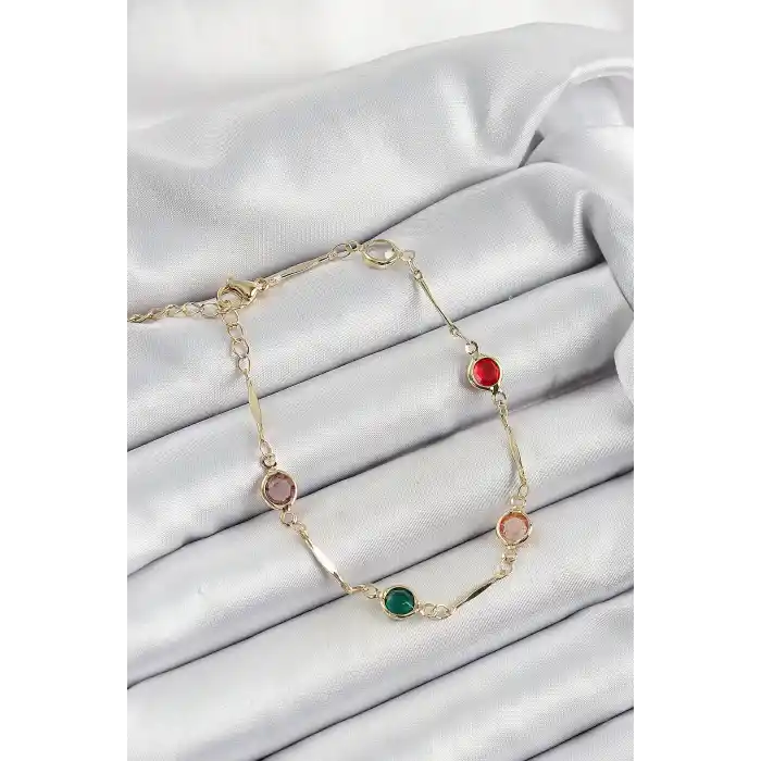Pirinç Asorti Model Gold Renk Zirkon Taşlı Kadın Bileklik